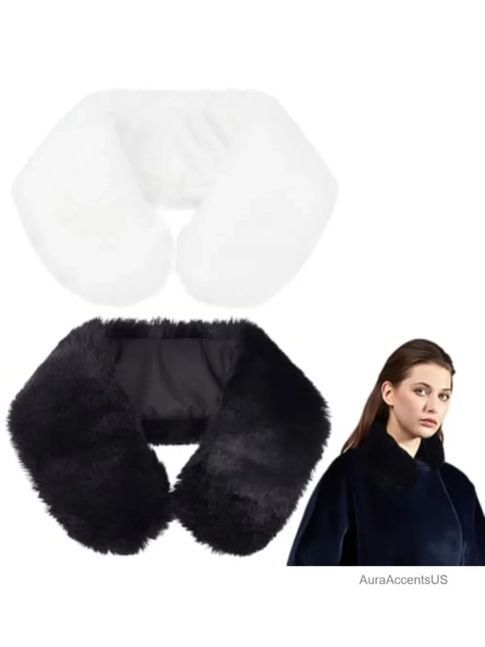 Faux Rabbit Fur Collar Shawl Set Convertible Stole Wrap Winter Coat Accessory
